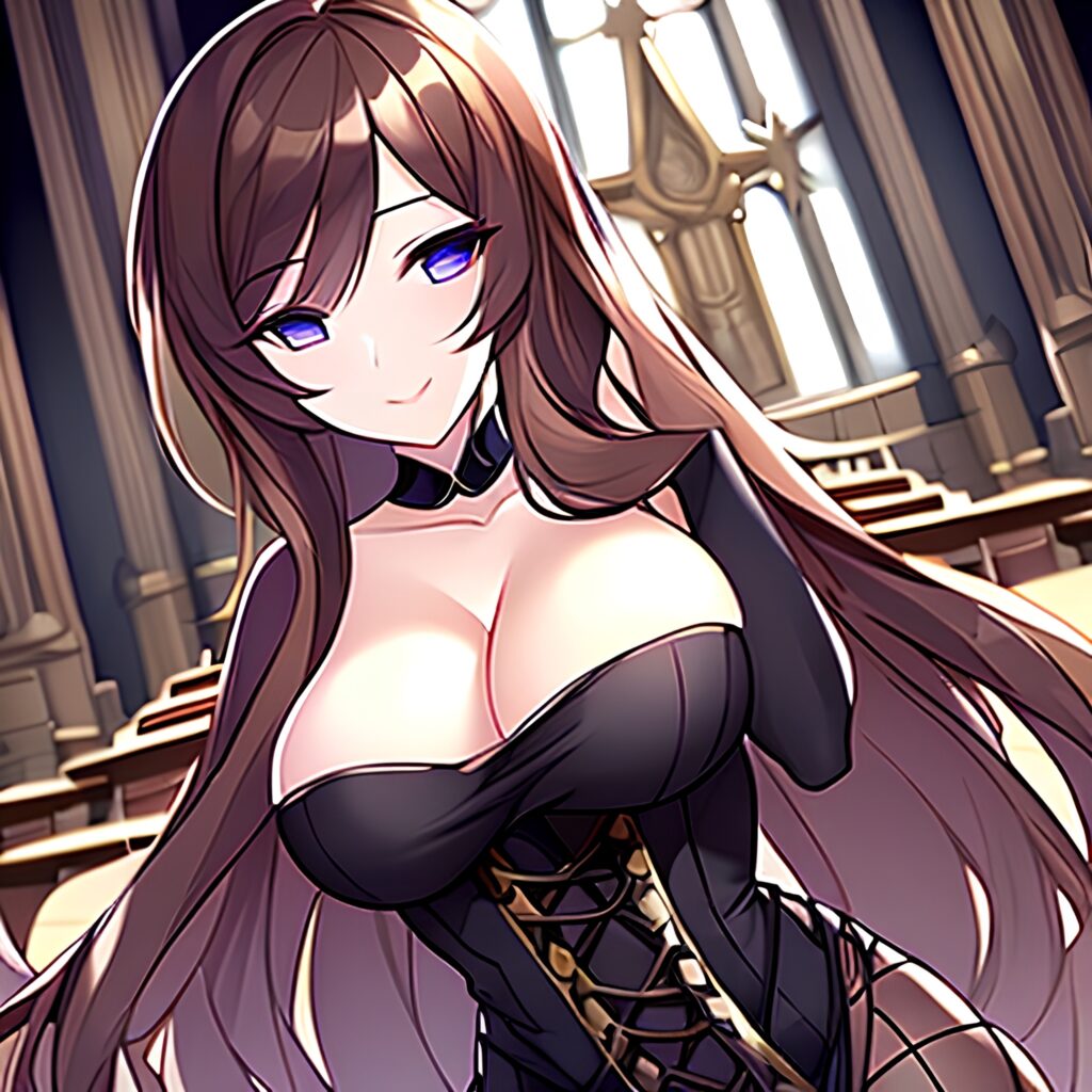 brunette woman messy hair long hair fishnet church 