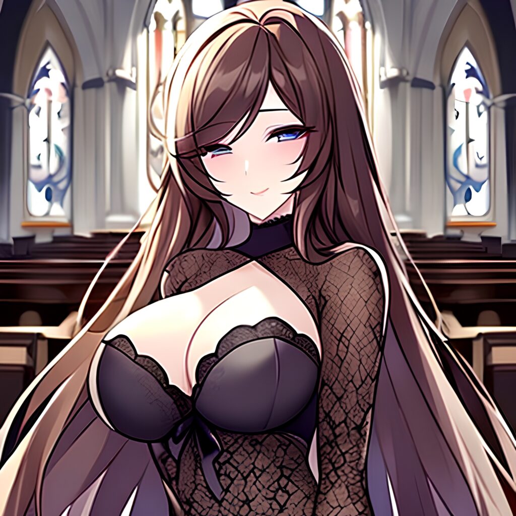 church brunette fishnet long hair messy hair woman 