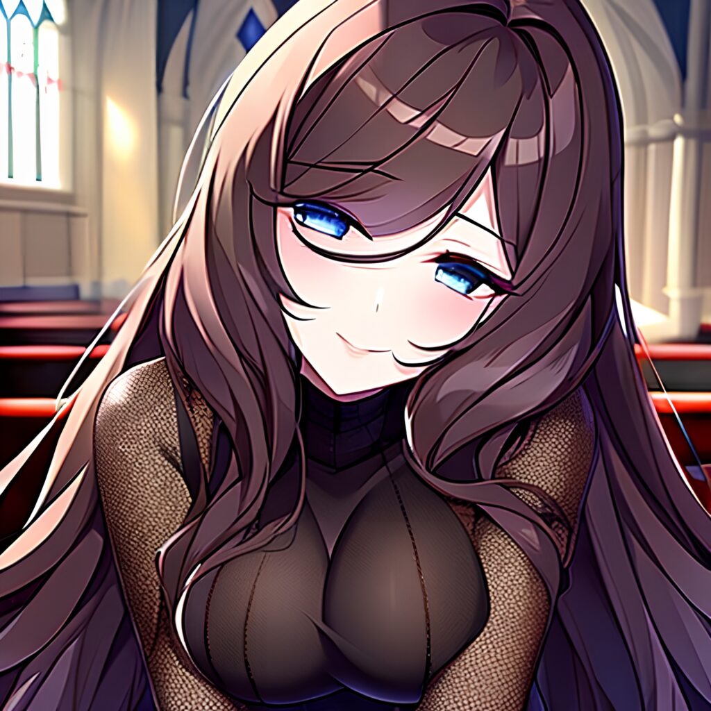 church brunette fishnet long hair messy hair woman 