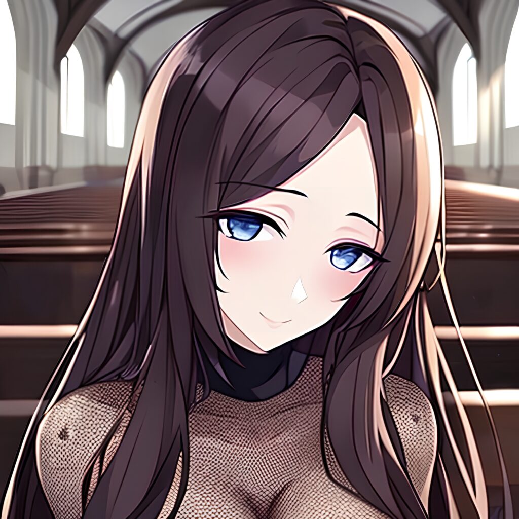 church brunette fishnet long hair woman messy hair 