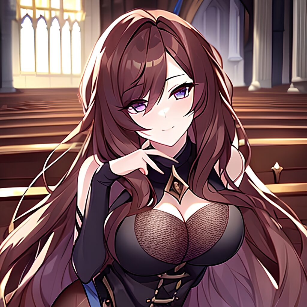 church brunette fishnet long hair woman messy hair 