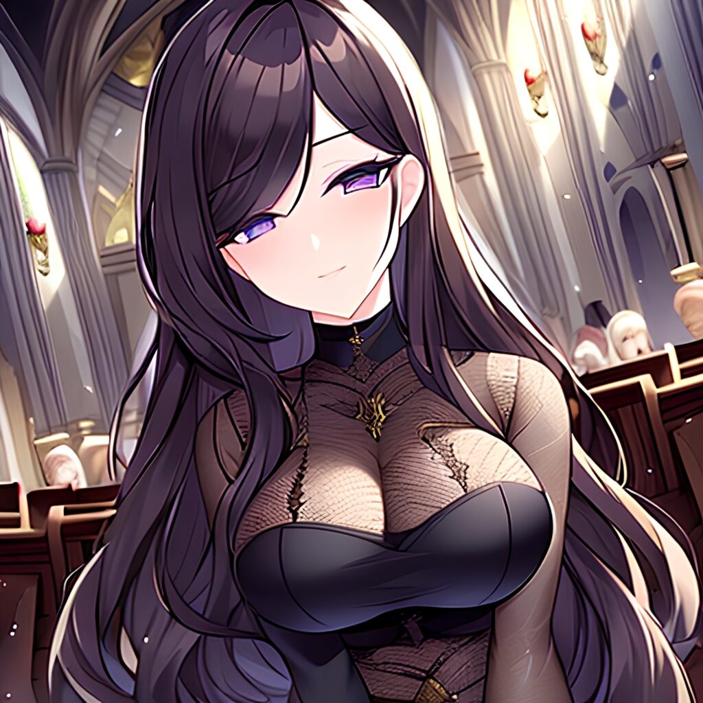 church brunette fishnet long hair woman messy hair 