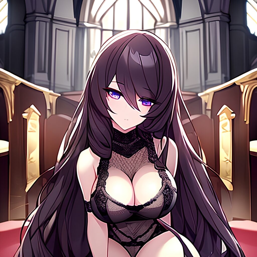 church brunette fishnet messy hair long hair woman