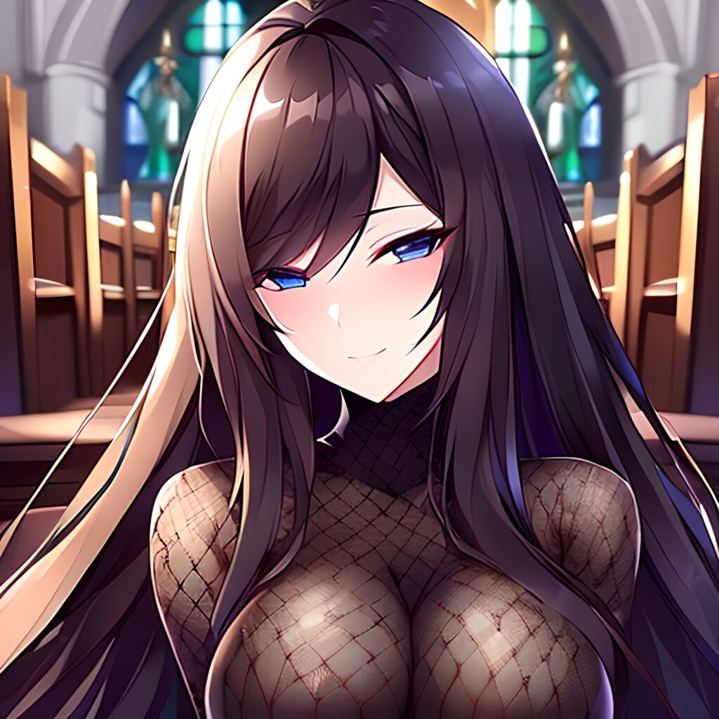 church brunette fishnet messy hair long hair woman