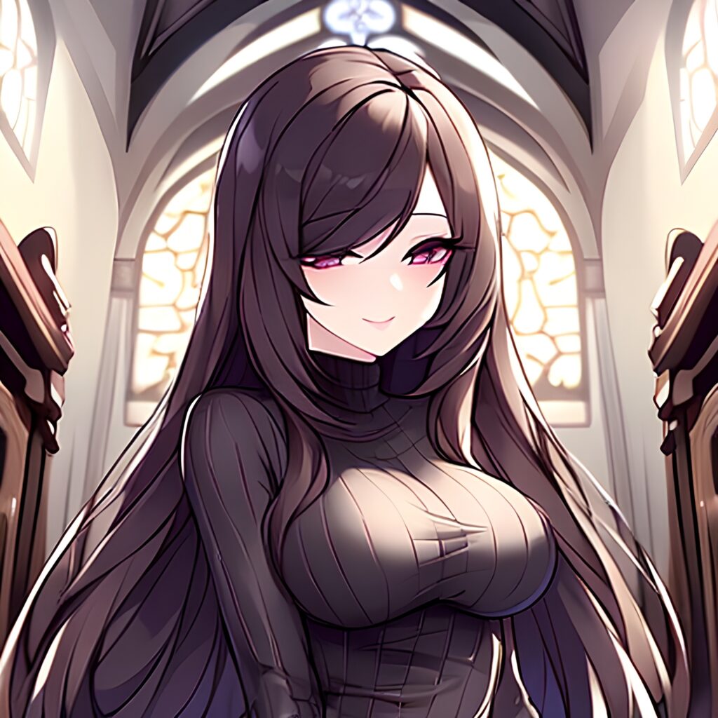 church brunette fishnet messy hair woman long hair 
