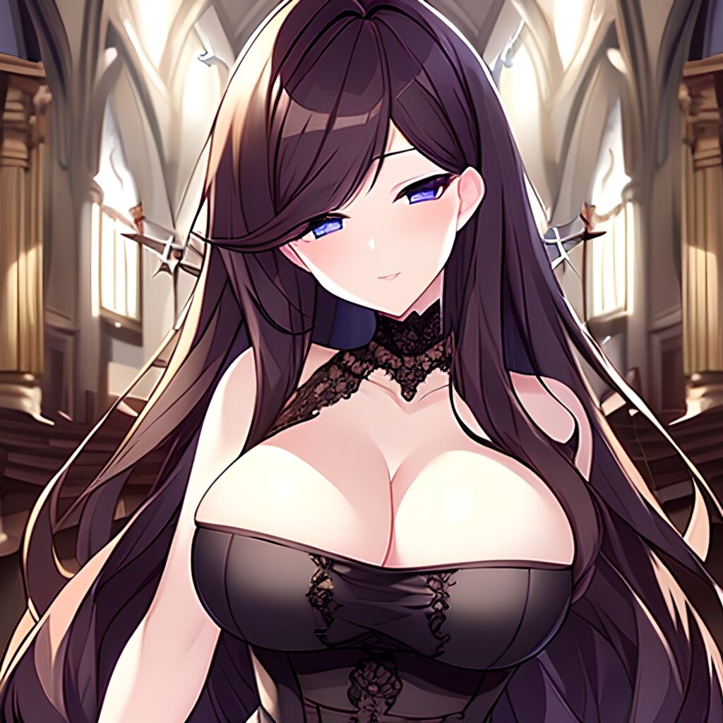 church brunette fishnet woman long hair messy hair 