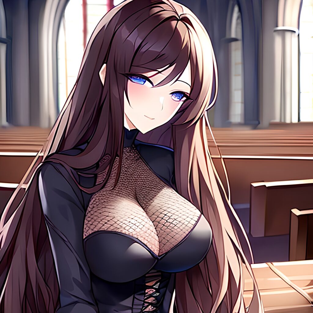 church brunette fishnet woman messy hair long hair