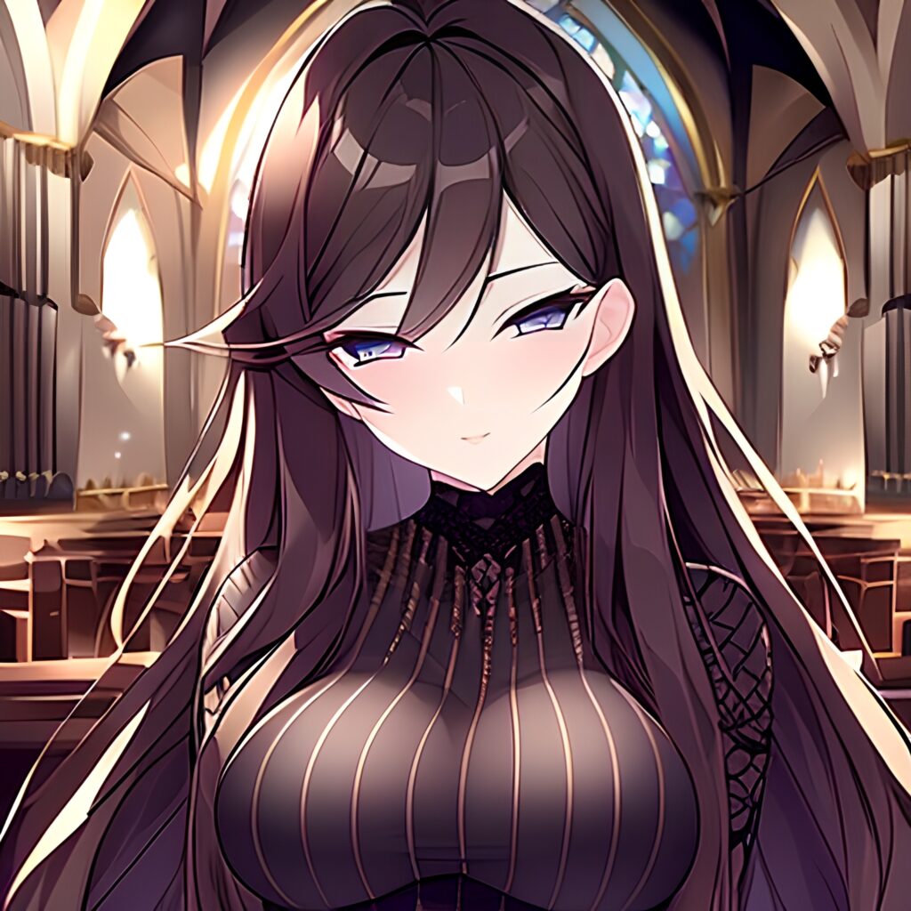 church brunette long hair fishnet woman messy hair 