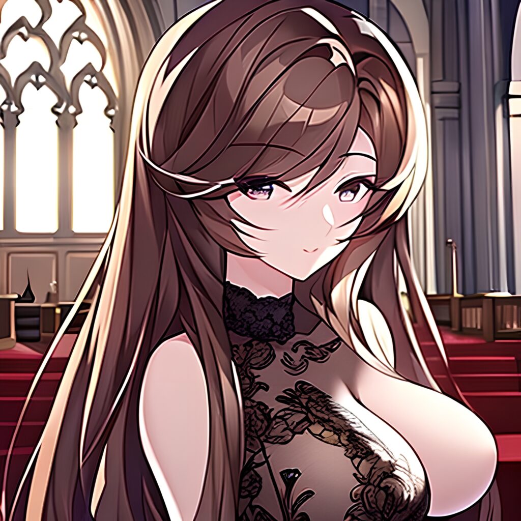 church brunette long hair messy hair woman fishnet 