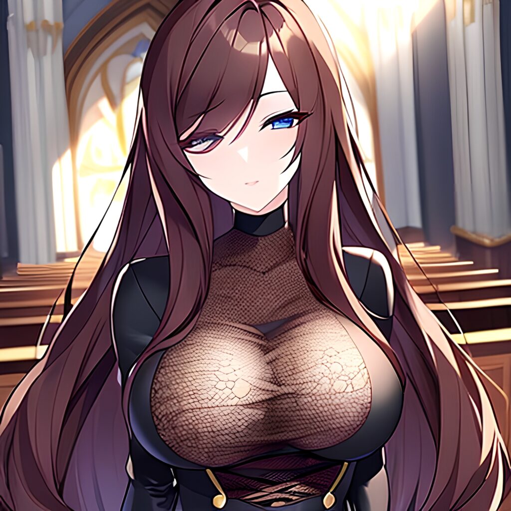 church brunette long hair messy hair woman fishnet 