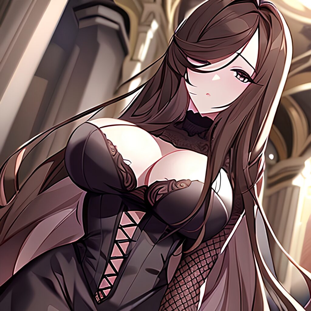 church brunette long hair woman fishnet messy hair