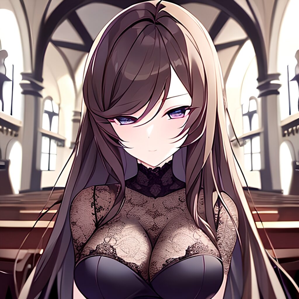 church brunette long hair woman fishnet messy hair 