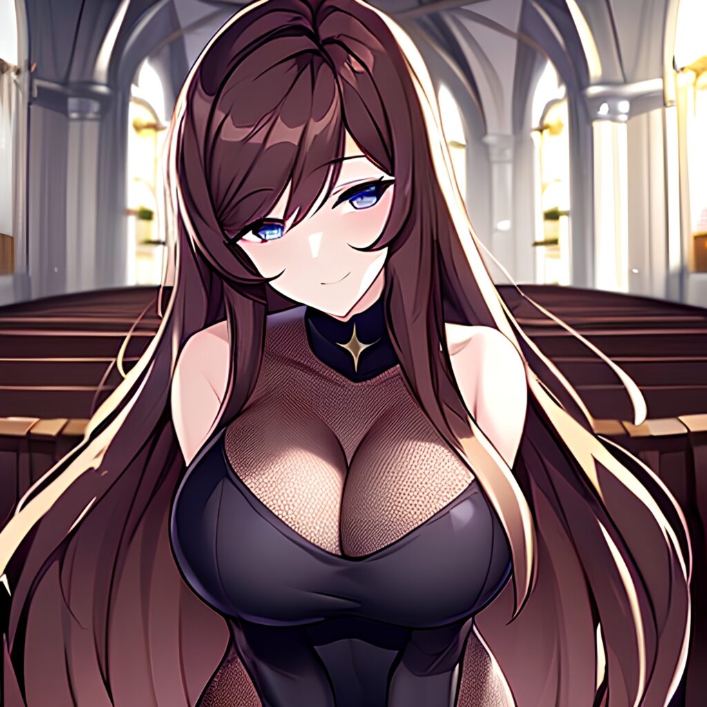 church brunette long hair woman fishnet messy hair 
