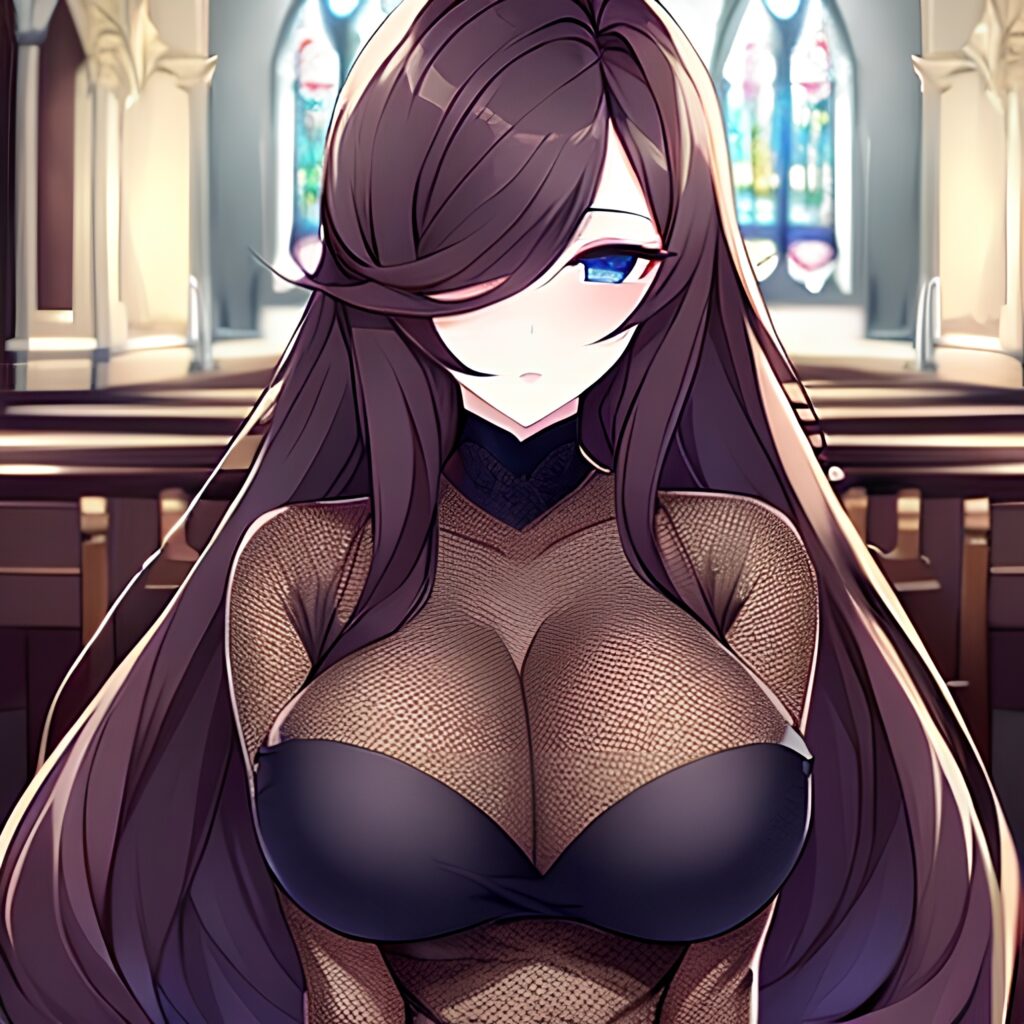 church brunette long hair woman fishnet messy hair 