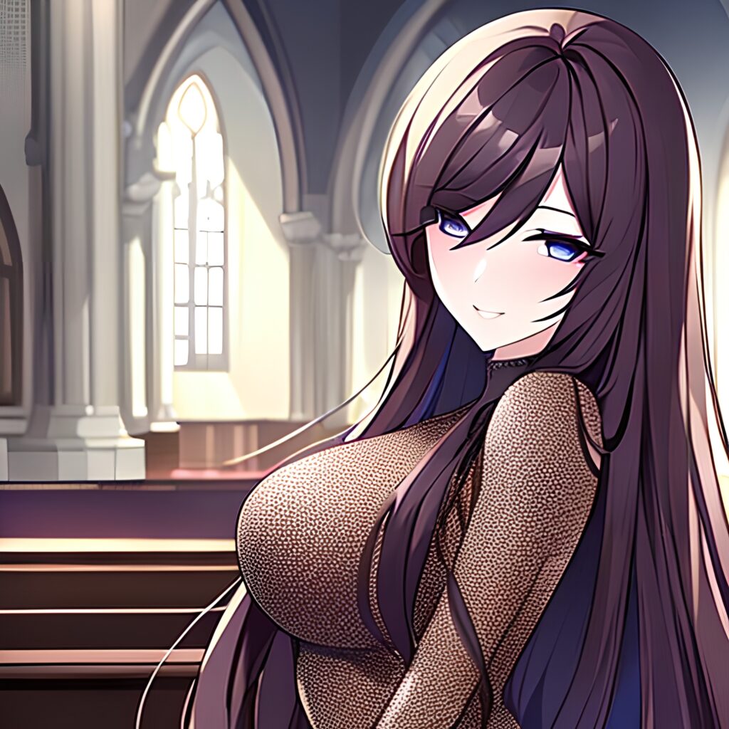 church brunette long hair woman messy hair fishnet 