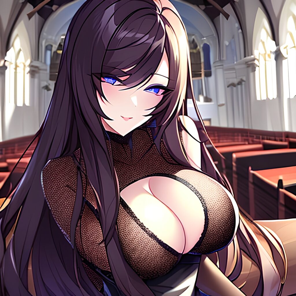 church brunette messy hair fishnet long hair woman 