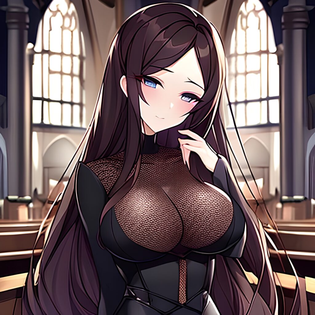 church brunette messy hair fishnet woman long hair 