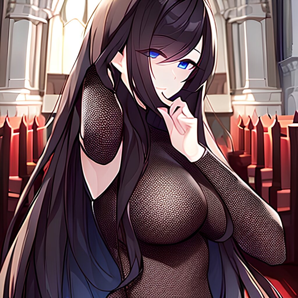 church brunette messy hair fishnet woman long hair 