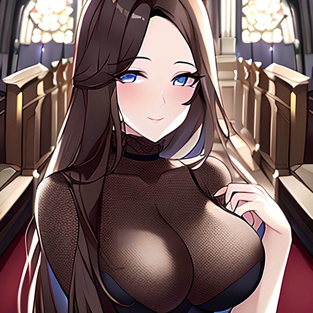 church brunette messy hair fishnet woman long hair 