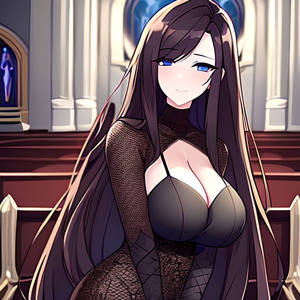 church brunette messy hair fishnet woman long hair 