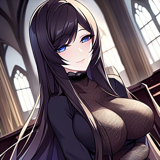 church brunette messy hair fishnet woman long hair 