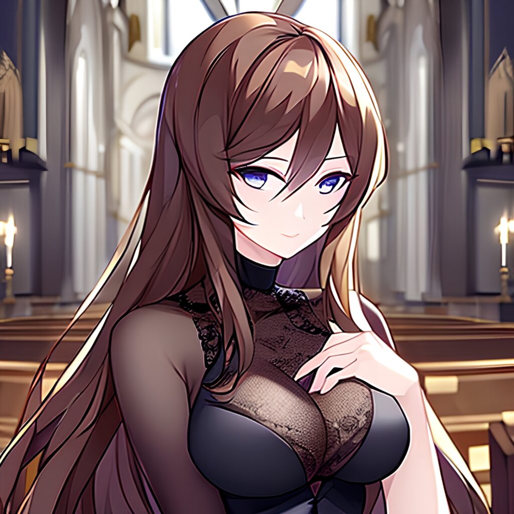 church brunette messy hair fishnet woman long hair 