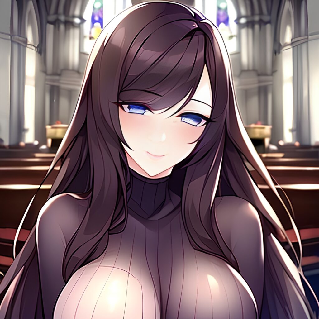 church brunette messy hair long hair fishnet woman 