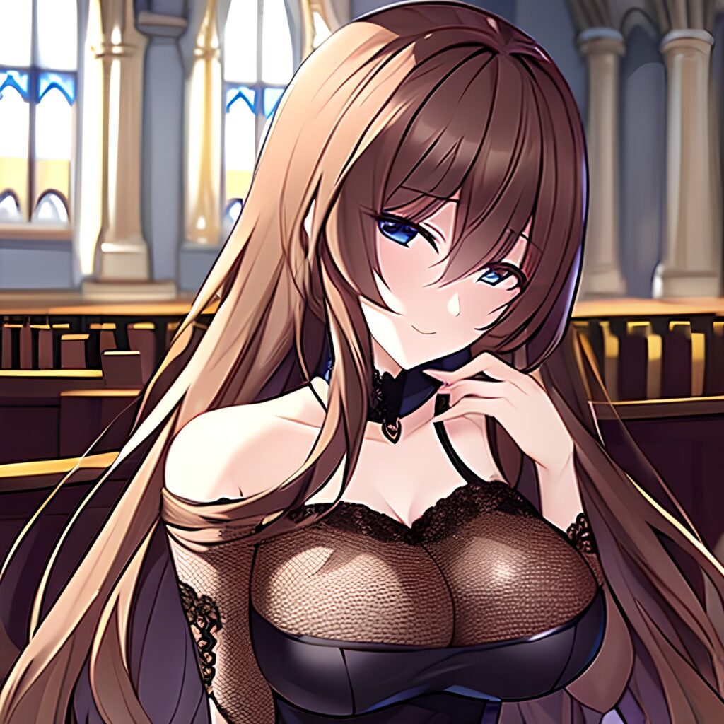 church brunette messy hair woman fishnet long hair 