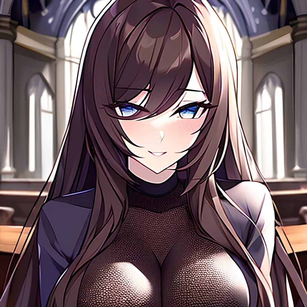 church brunette messy hair woman long hair fishnet 