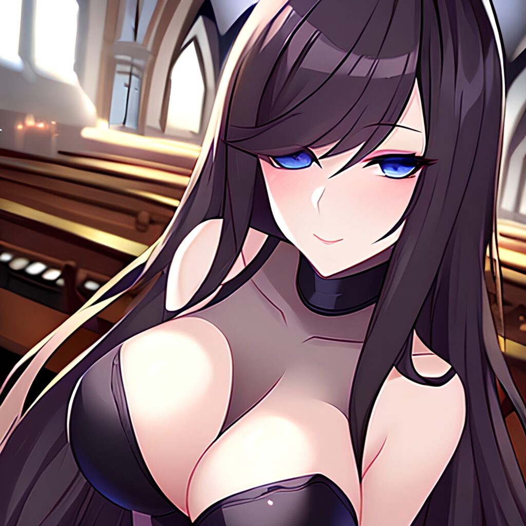 church brunette woman fishnet long hair messy hair 