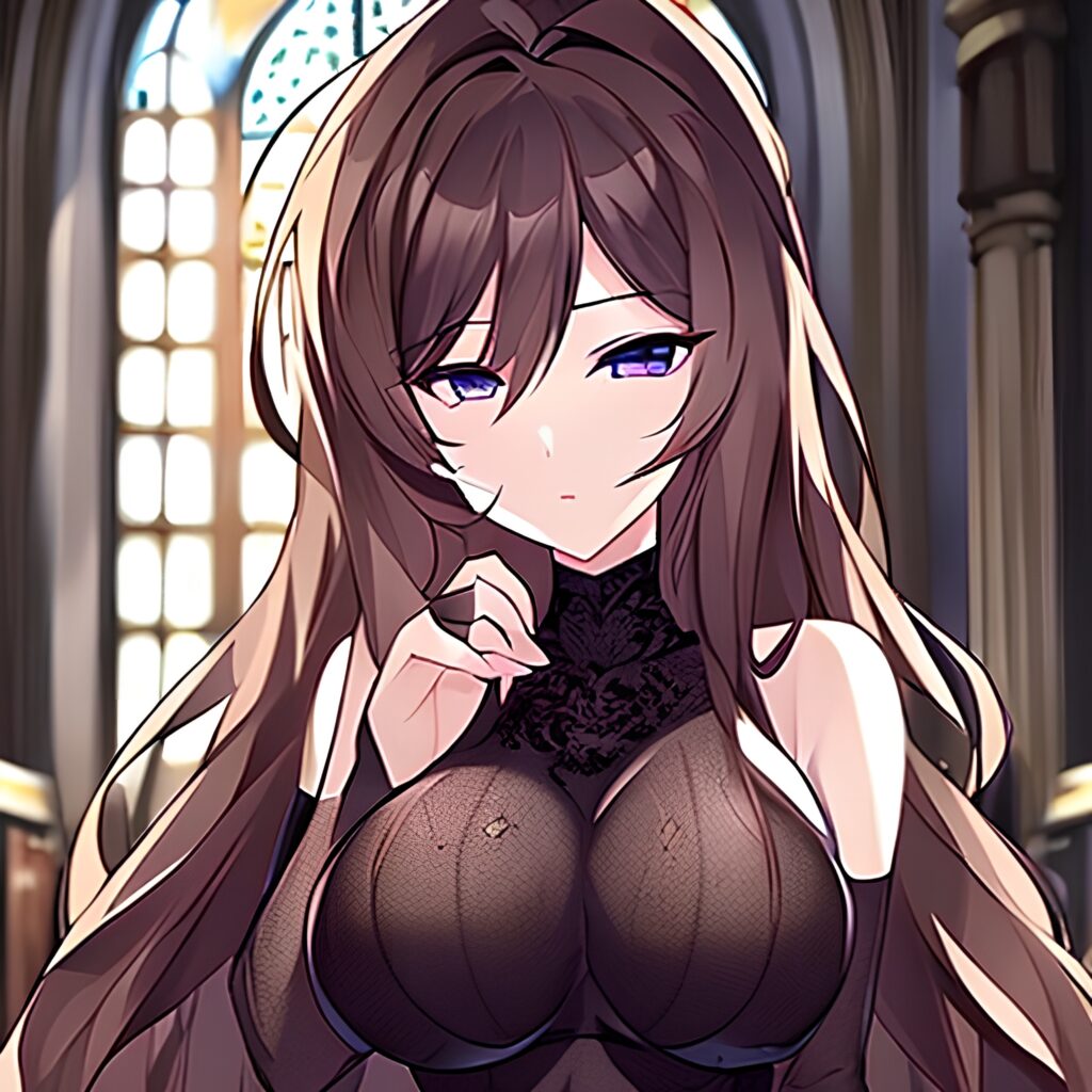 church brunette woman fishnet long hair messy hair 