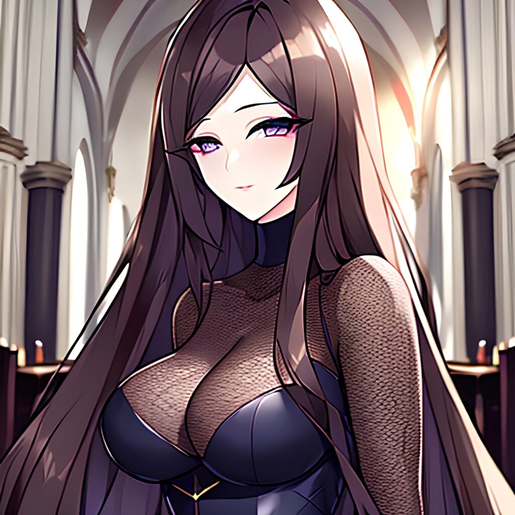 church brunette woman fishnet messy hair long hair 