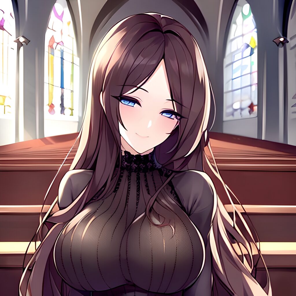 church brunette woman fishnet messy hair long hair 