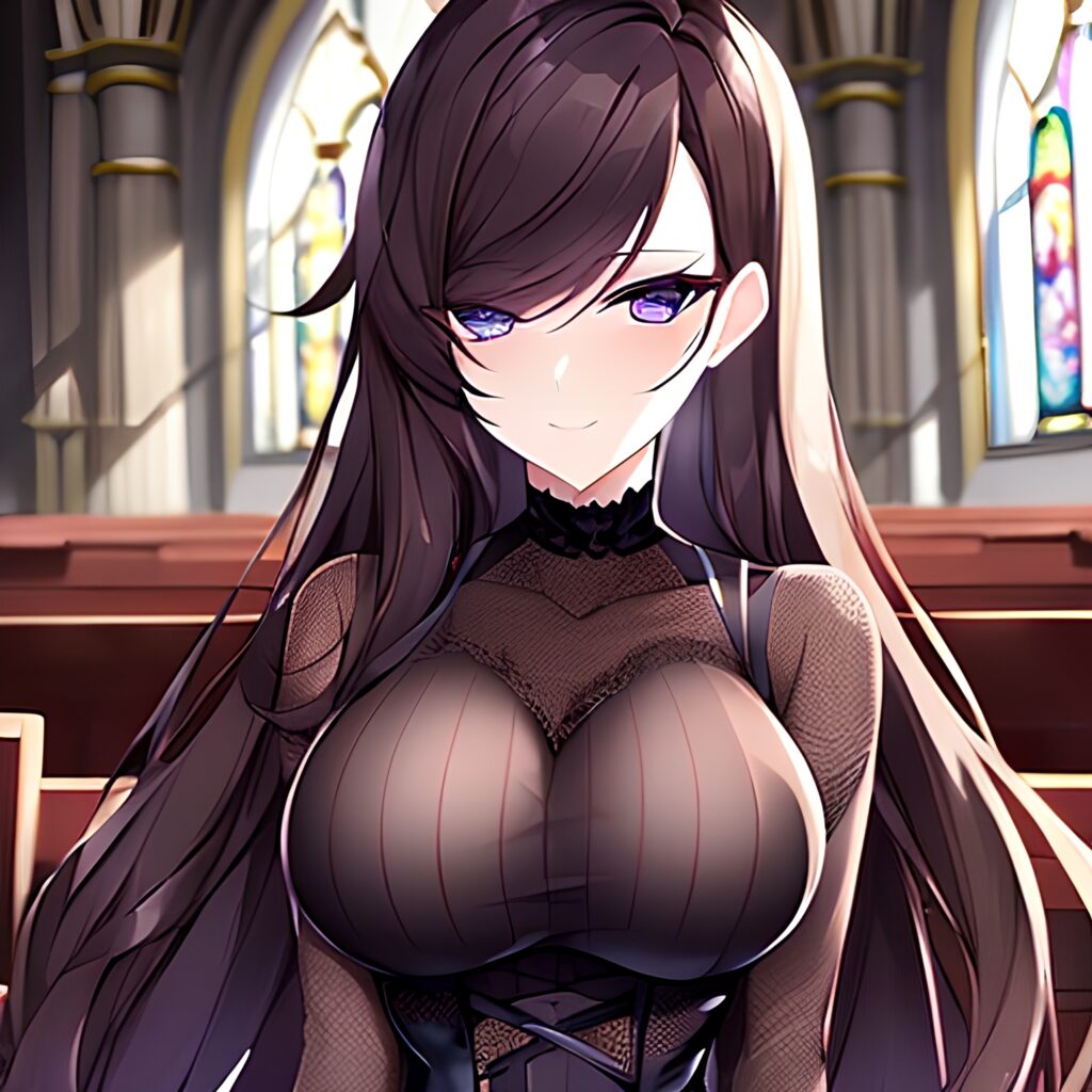 church brunette woman fishnet messy hair long hair 