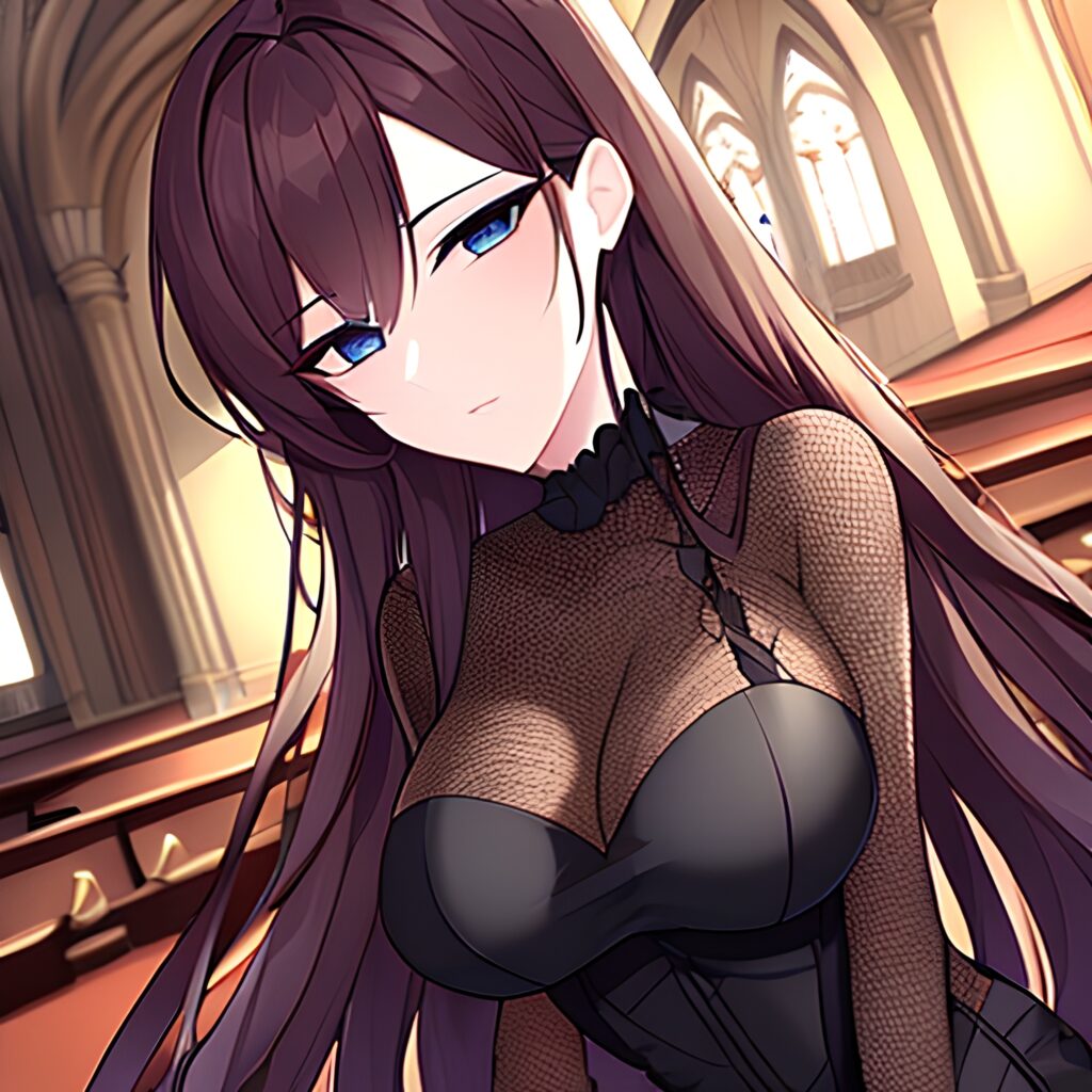 church brunette woman long hair fishnet messy hair 