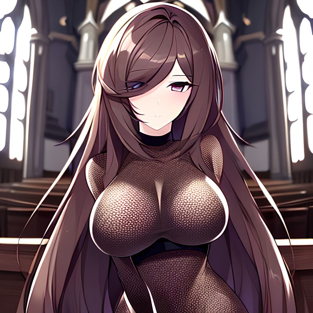 church brunette woman long hair fishnet messy hair 
