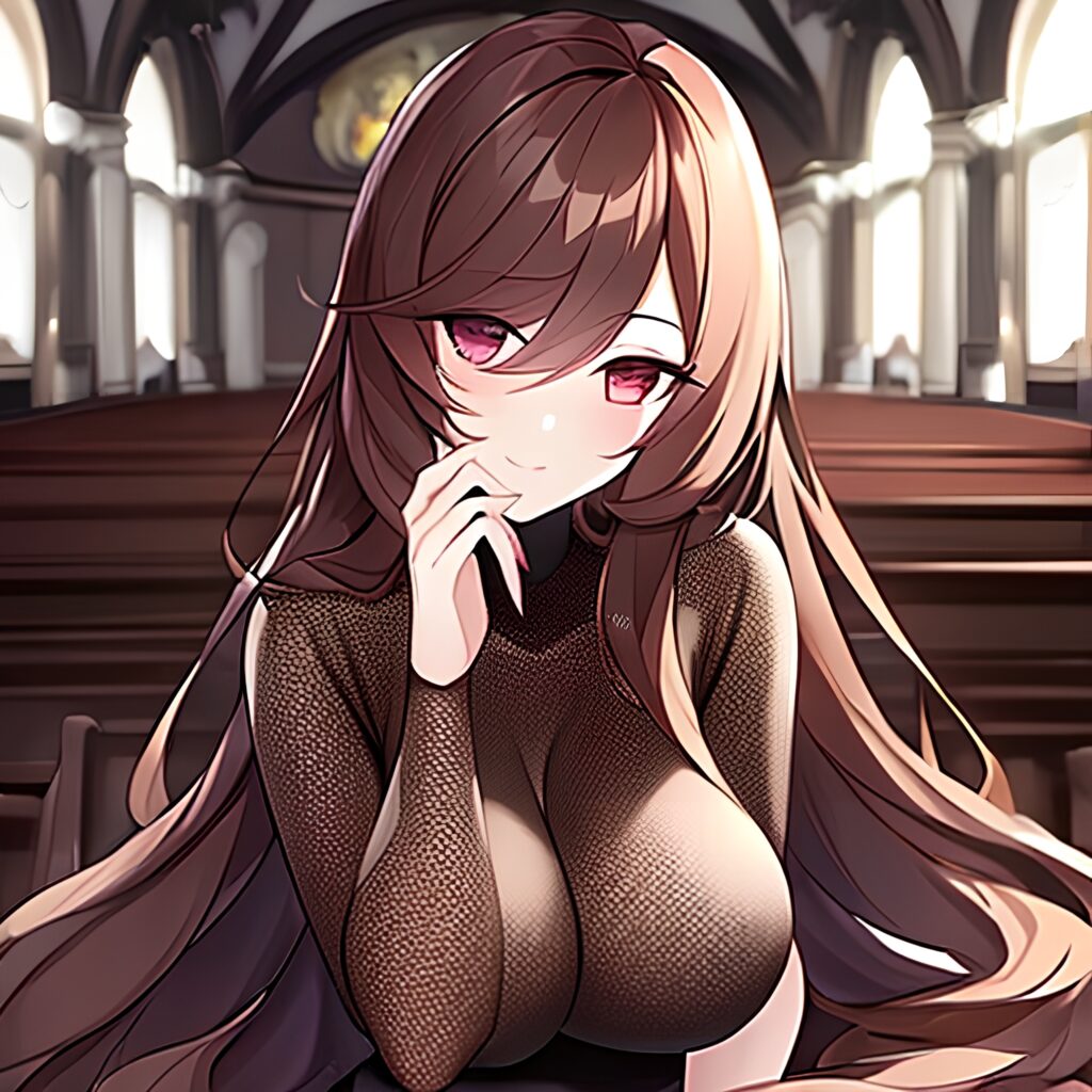 church brunette woman long hair fishnet messy hair 