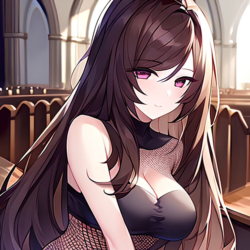 church brunette woman long hair fishnet messy hair 