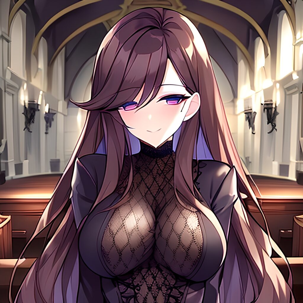 church brunette woman long hair messy hair fishnet 