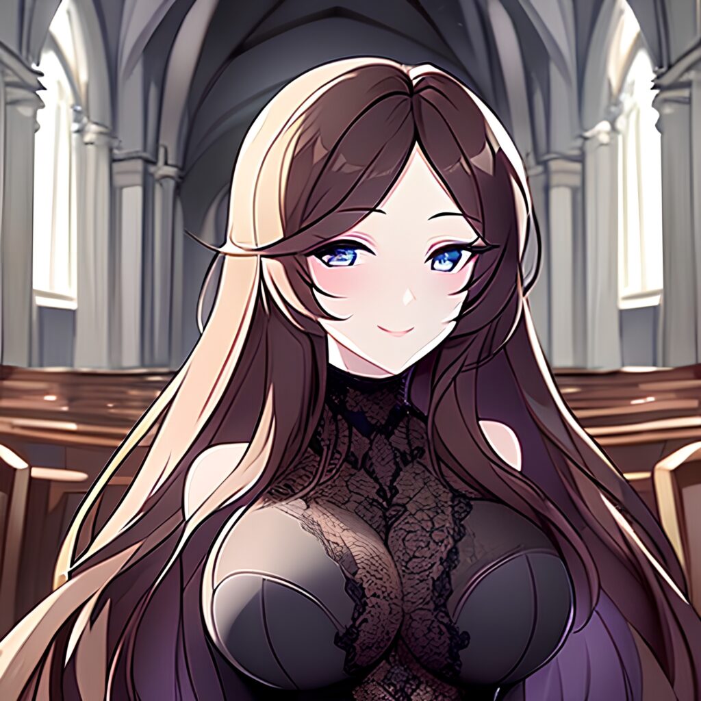 church brunette woman long hair messy hair fishnet 