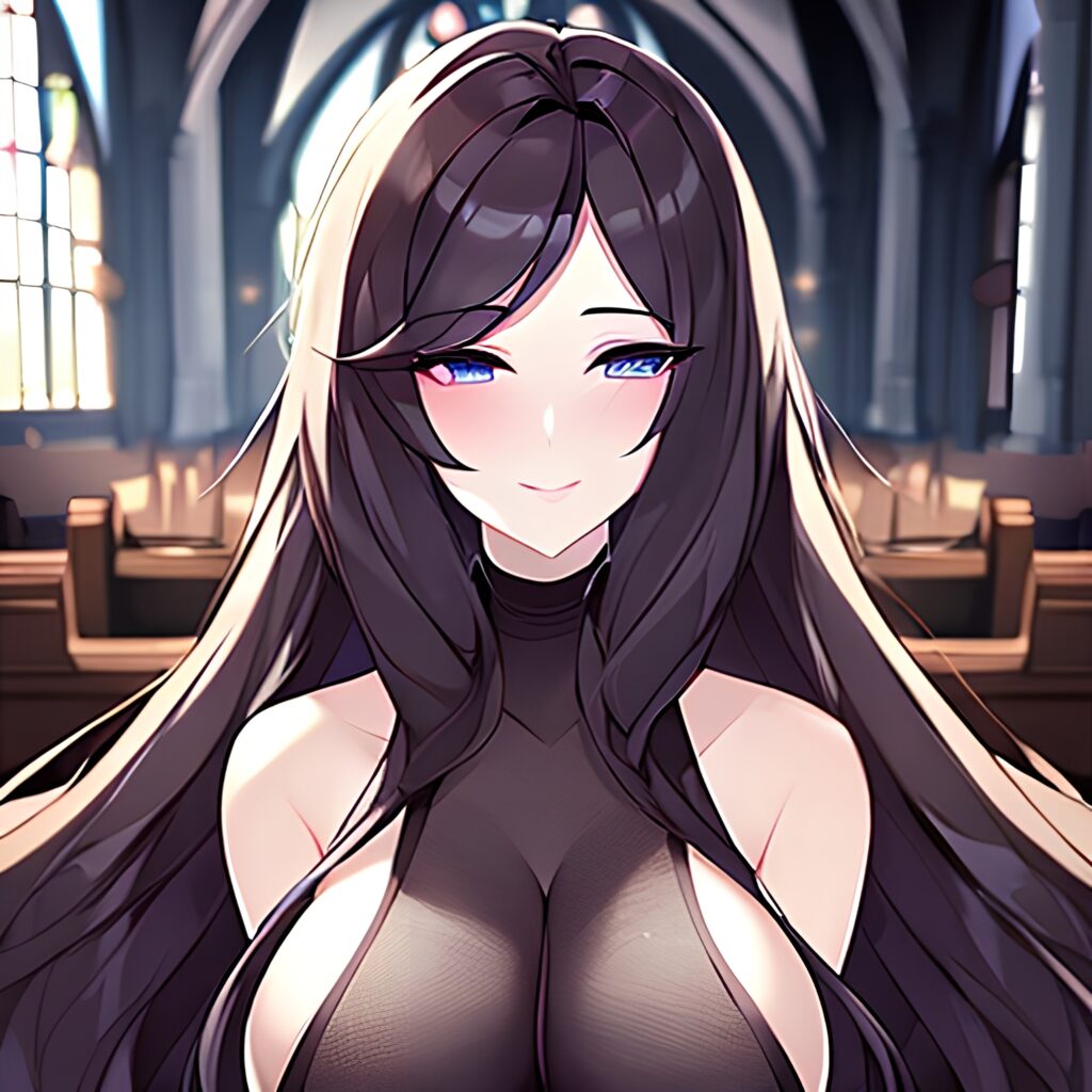 church brunette woman messy hair fishnet long hair 