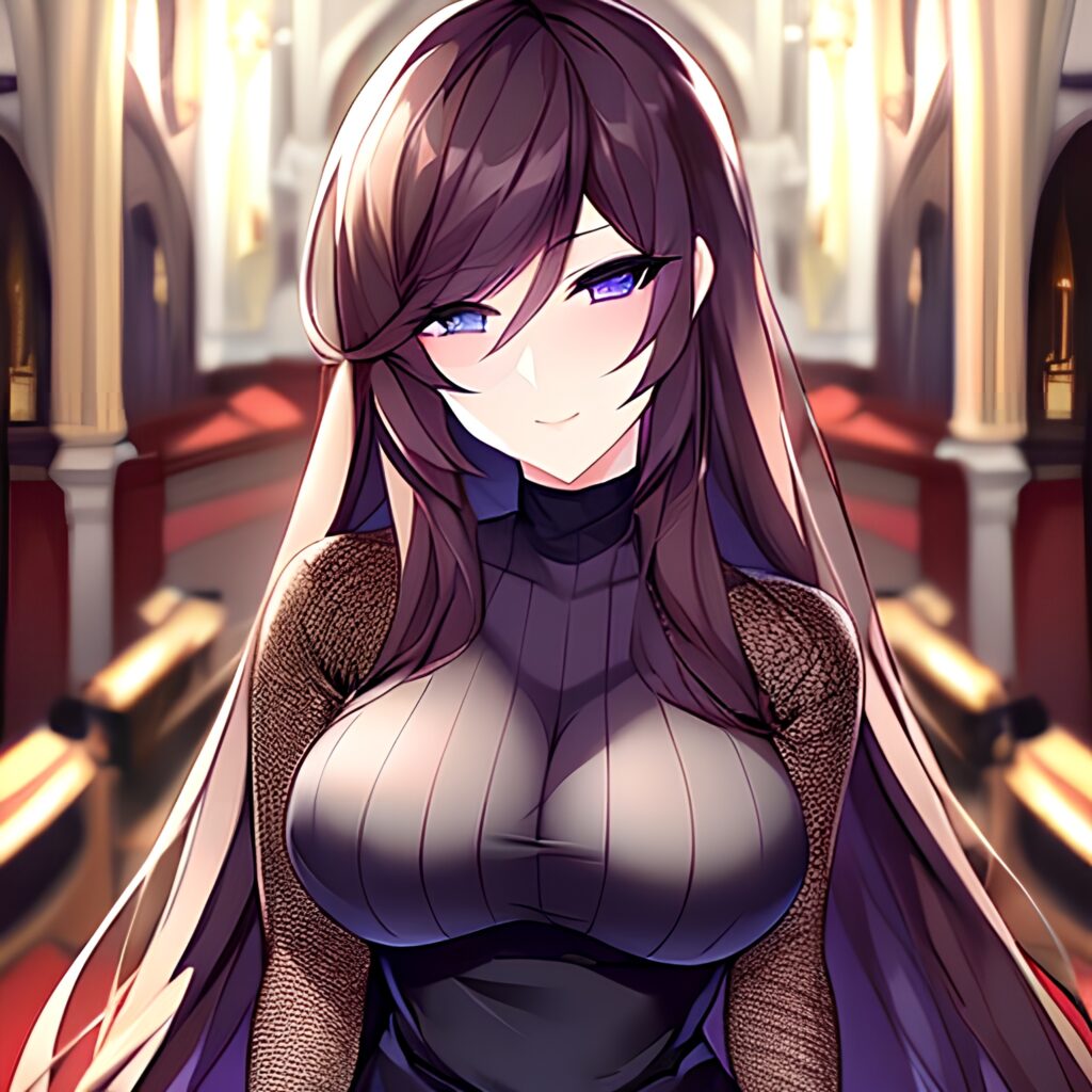 church brunette woman messy hair fishnet long hair 