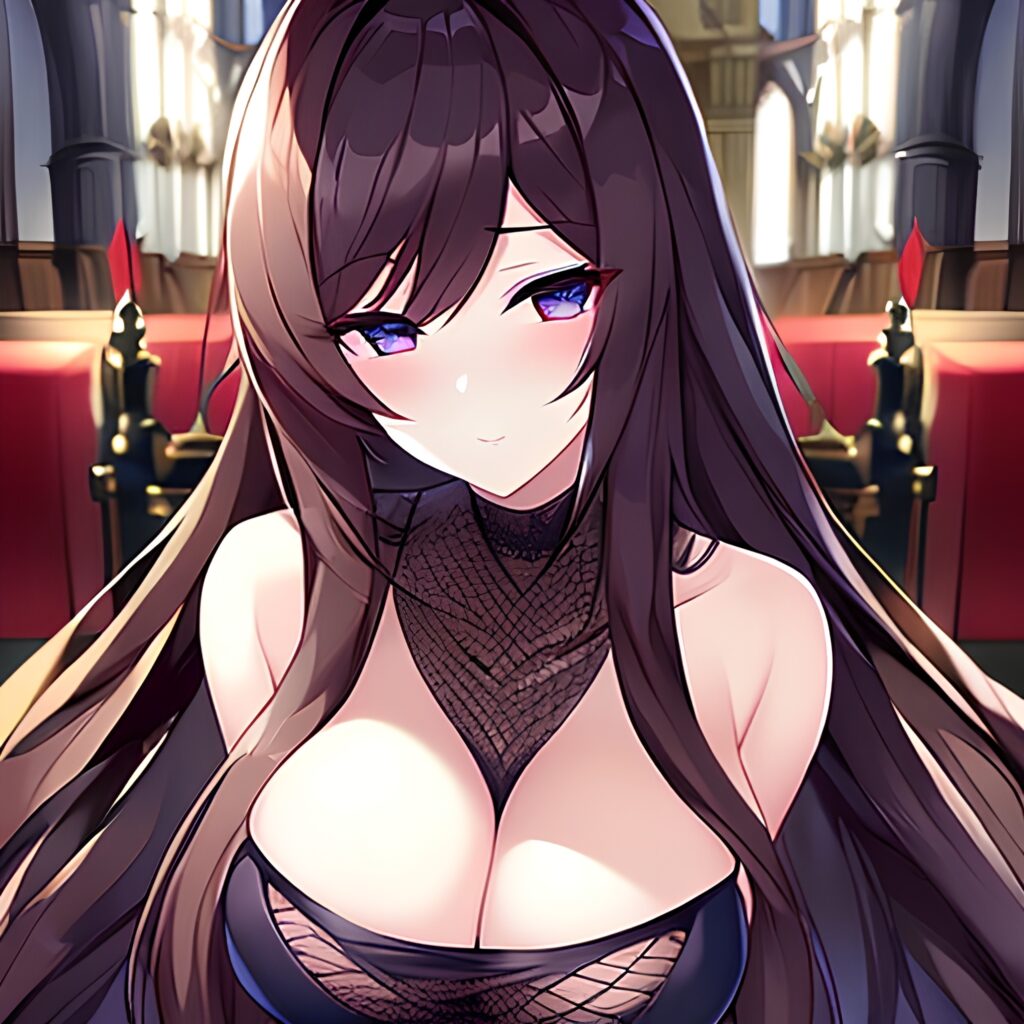 church brunette woman messy hair long hair fishnet