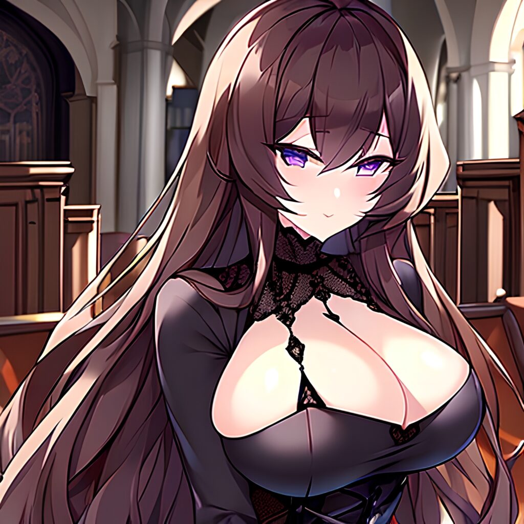 church brunette woman messy hair long hair fishnet 