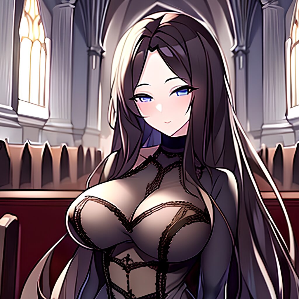 church fishnet brunette long hair messy hair woman 
