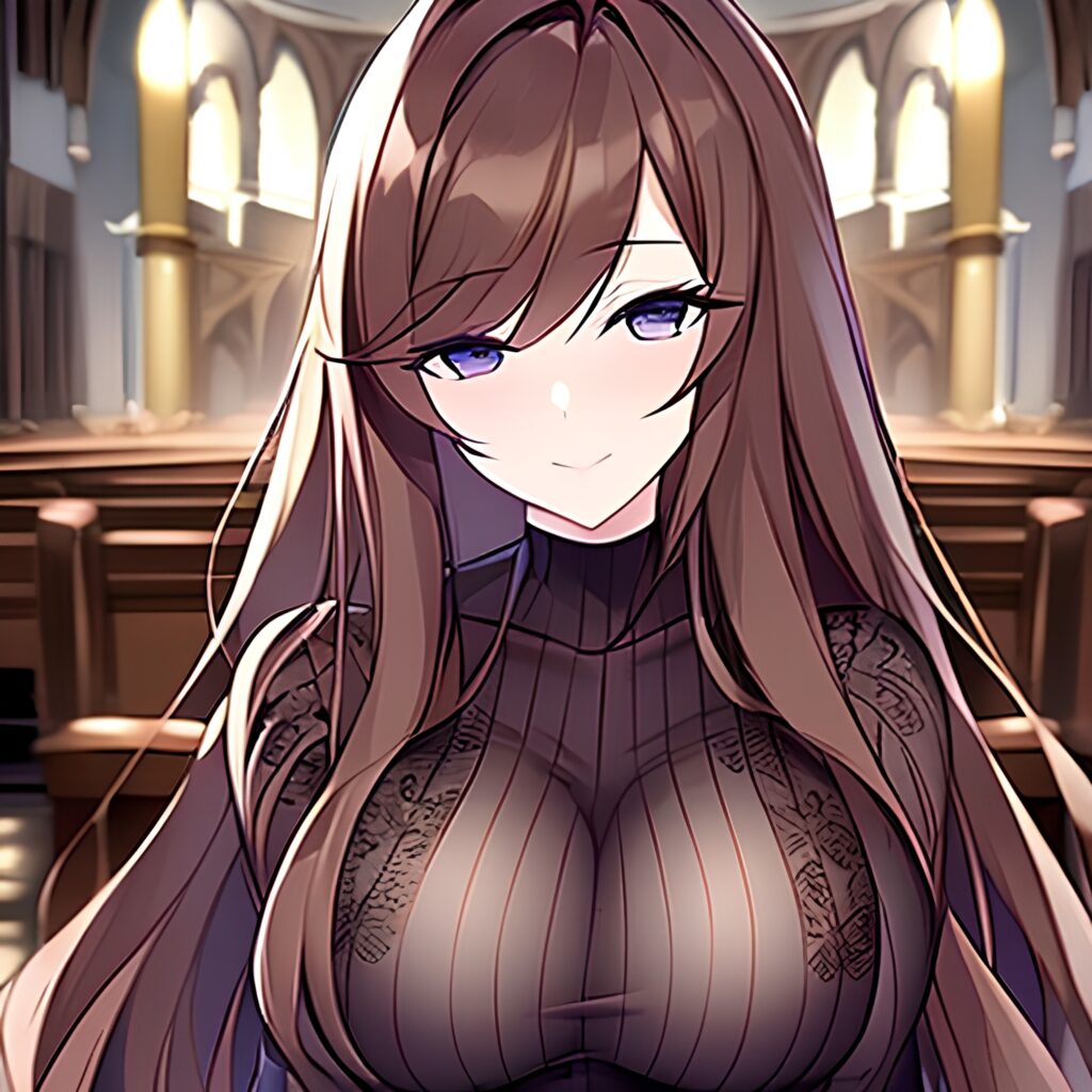 church fishnet brunette long hair messy hair woman 