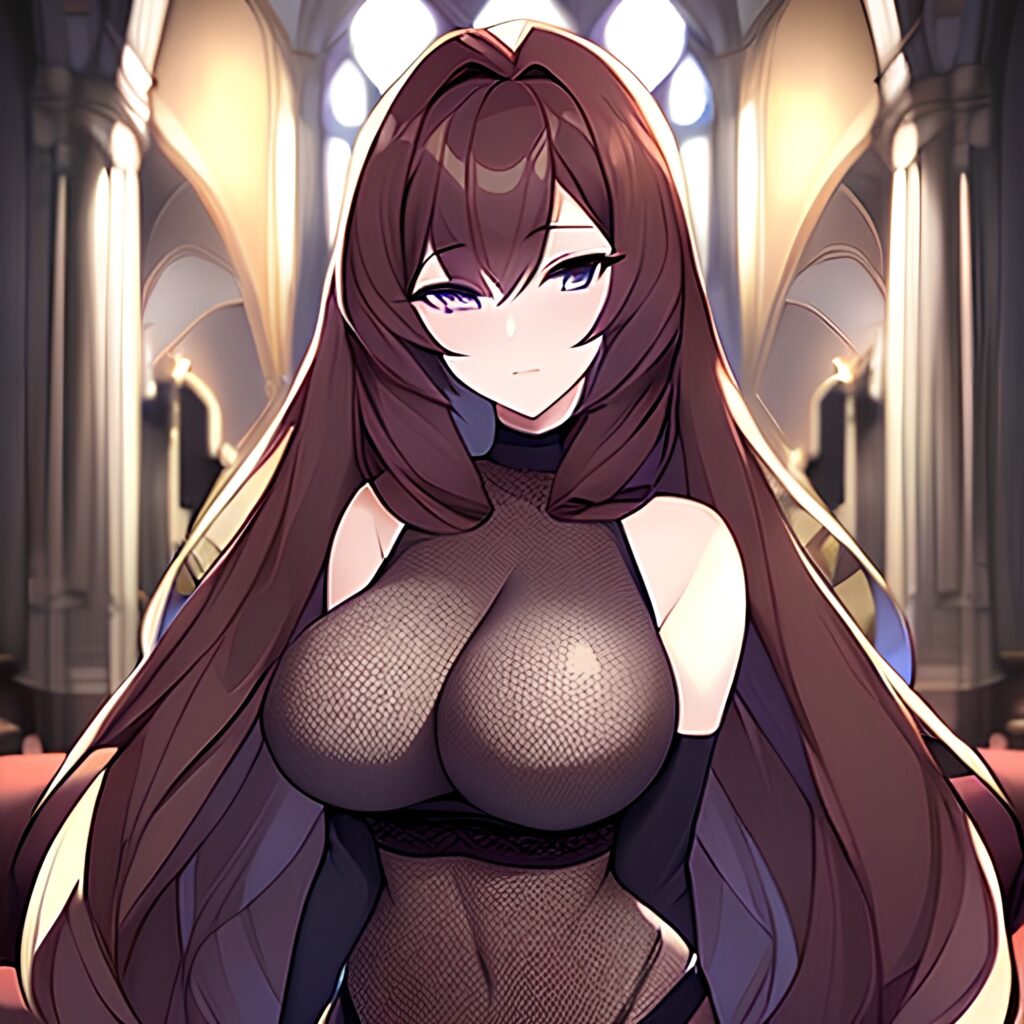 church fishnet brunette long hair messy hair woman 