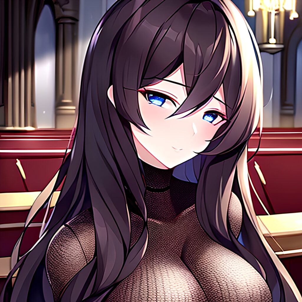 church fishnet brunette long hair woman messy hair 