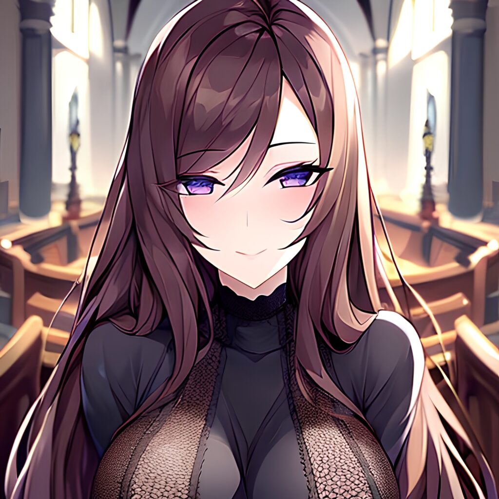 church fishnet brunette long hair woman messy hair 