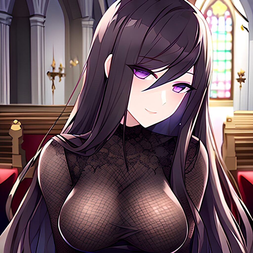church fishnet brunette long hair woman messy hair 
